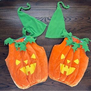Set of Two Pumpkin Jack-o'-Lantern Halloween Costumes for Twins Size 2T